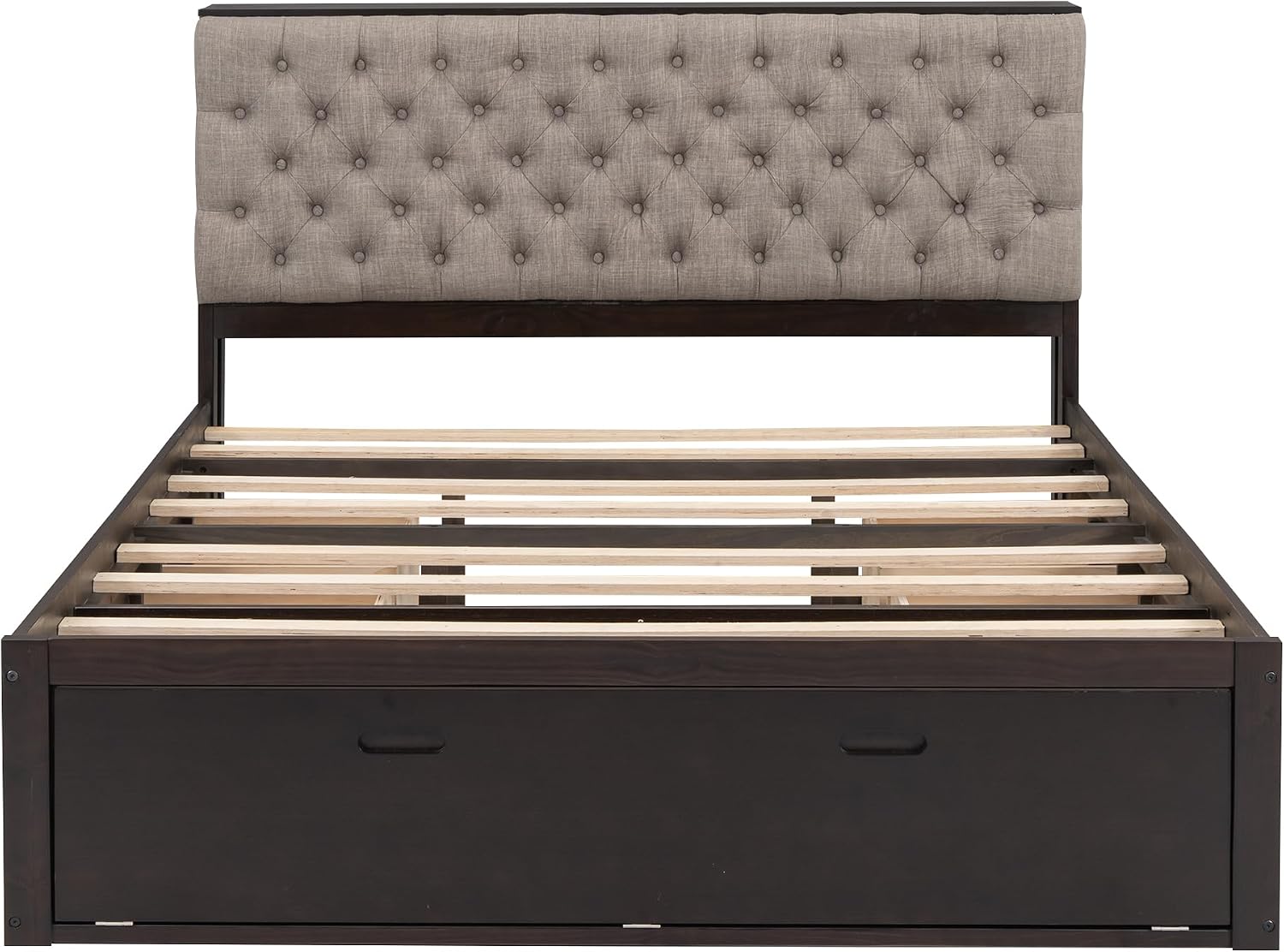 Harper & Bright Designs Queen Size Bed with Storage Upholstery Headboard, Shoe Rack and 4 Drawers, Wood Platform Bed Frame for Kids Teens Adults (Espresso)