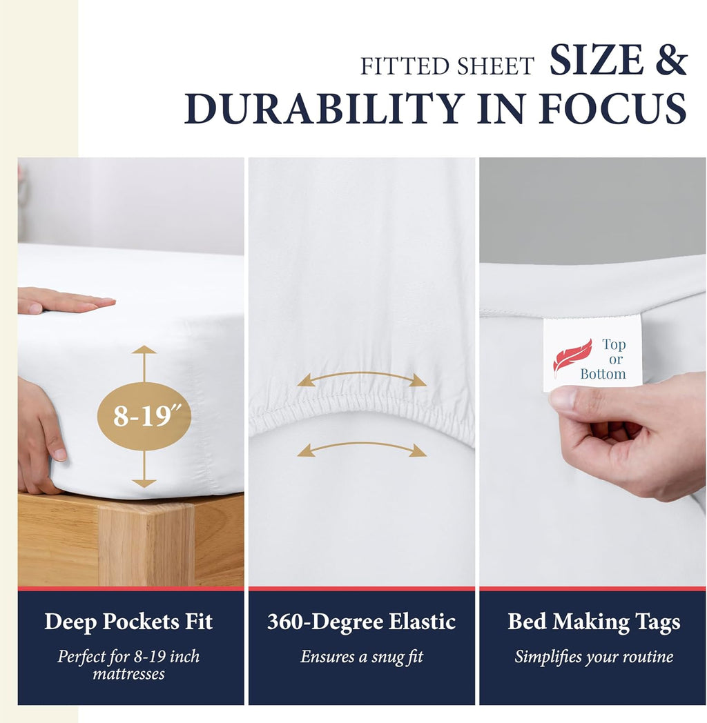 100% Egyptian Cotton Sheets California King Size - Luxury 1200 Series Signature Collection Cal King Sheet Set (4 PC, White), Soft Cooling, Sateen Weave, 17' Deep Pocket Bed Set