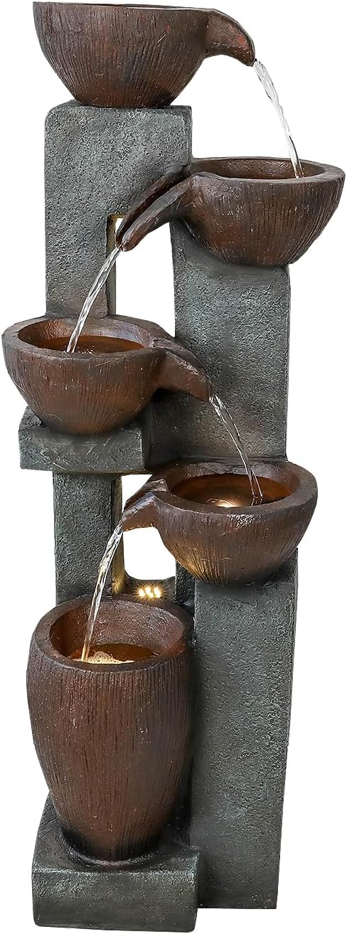 Naturefalls 39' H Modern Outdoor Fountain - 5 Crocks Outdoor Garden Fountains with Contemporary Design&LED Light for Garden, Patio, Deck, Porch, Backyard and Home Art Decor