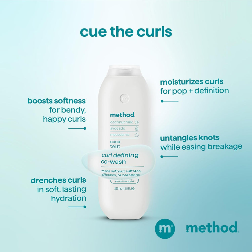 Method Curl Defining Co-Wash, Coco Twist – Moisturizes & Detangles Hair - Sulfate Free, Paraben Free & Safe for Color Treated Hair - 13.5 oz (Pack of 12)
