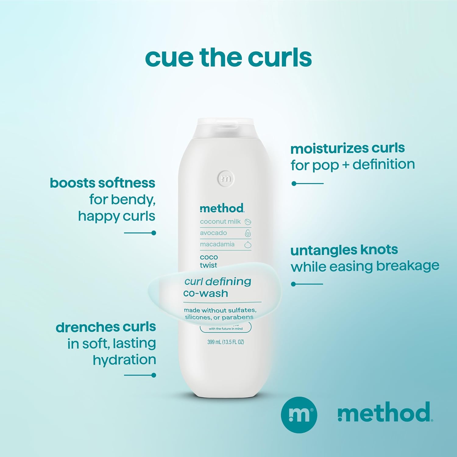 Method Curl Defining Co-Wash, Coco Twist – Moisturizes & Detangles Hair - Sulfate Free, Paraben Free & Safe for Color Treated Hair - 13.5 oz (Pack of 12)