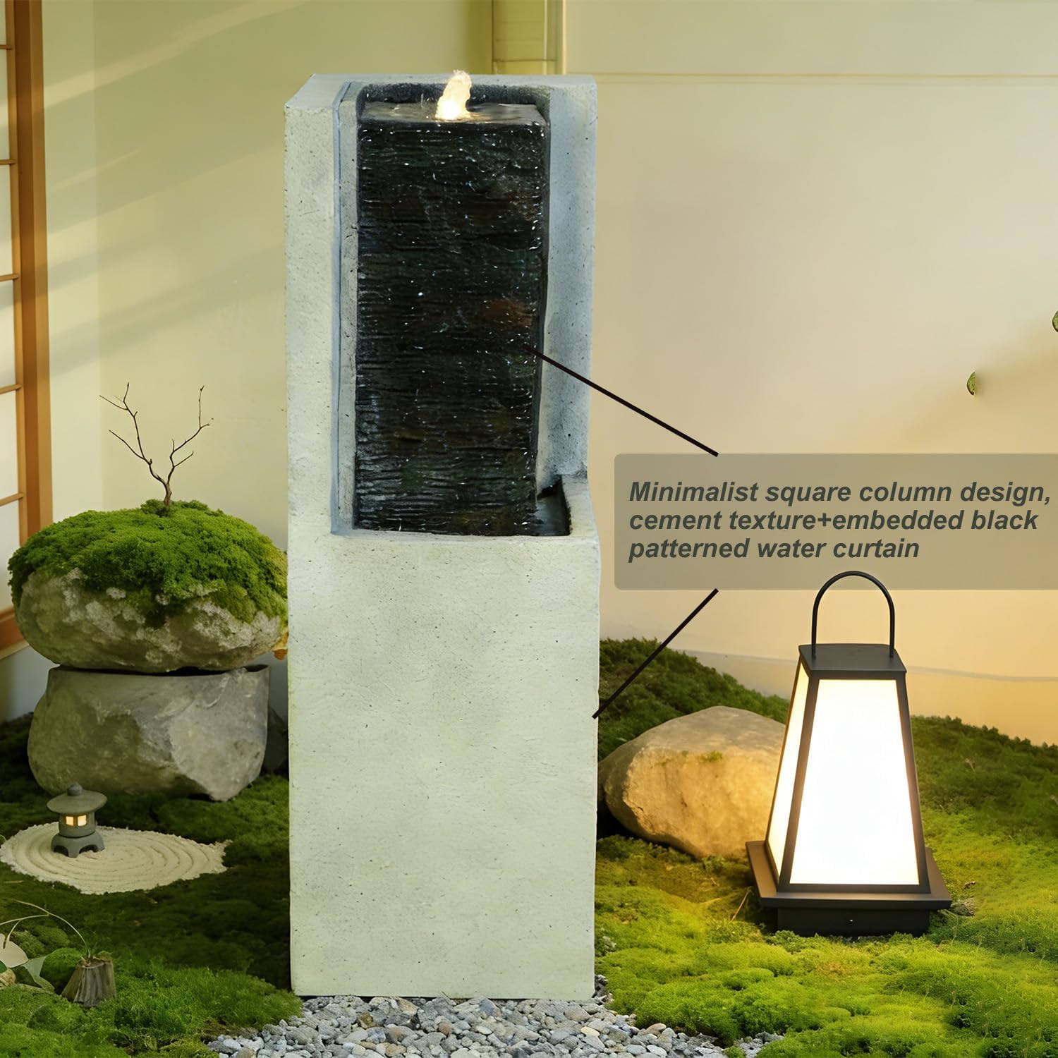 Outdoor Decorative Garden Fountain with LED Lights,35.43 Inch Featuring Modern-Style Water Feature Decoration