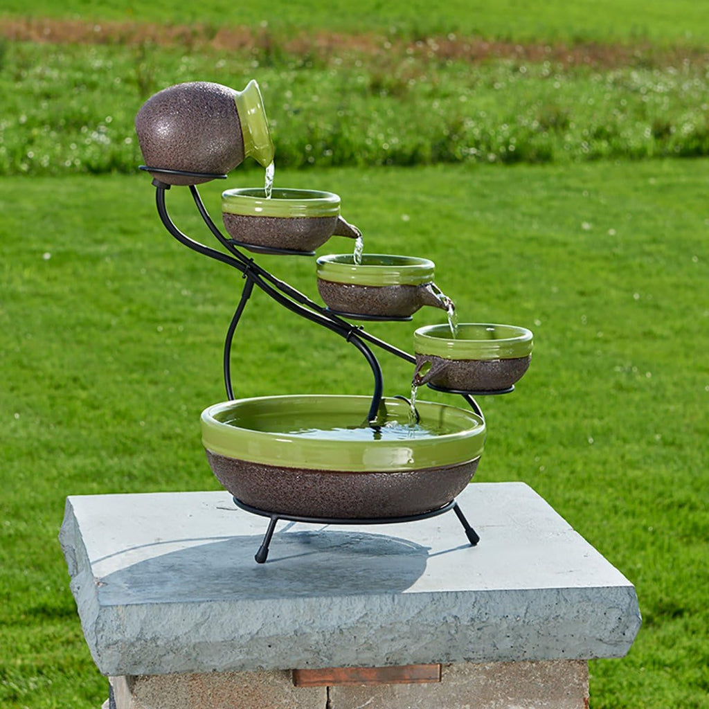 Smart Solar 23963R01 Solar-Powered 4-Tier Cascading Fountain, Kiwi And Rustic Brown, Powered By A Separate Included Solar Panel Along With a 10-Foot Cable