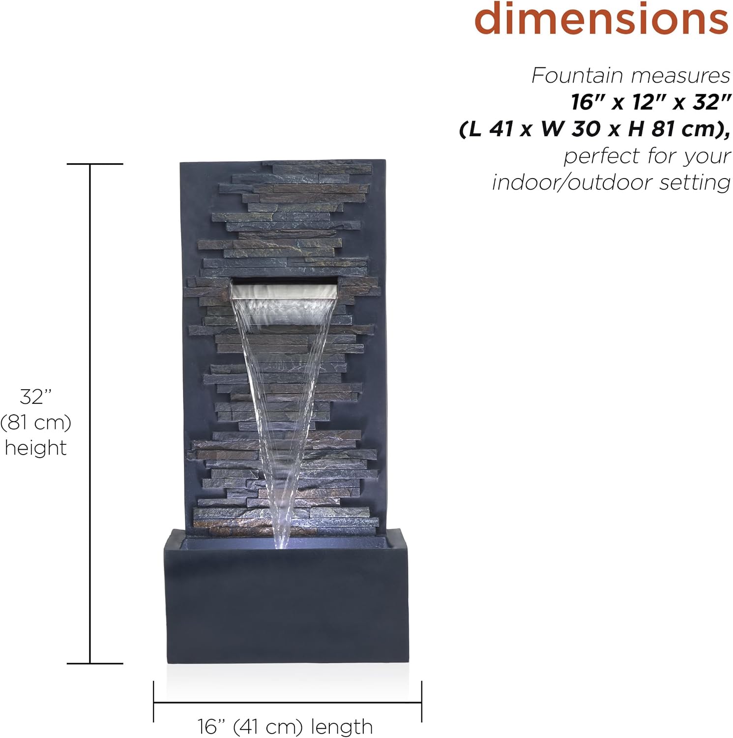 Alpine Corporation 32' Cascading Stone Wall Fountain with LED Lights – Outdoor Water Feature for Garden, Patio, Backyard & Home Decor, Gray
