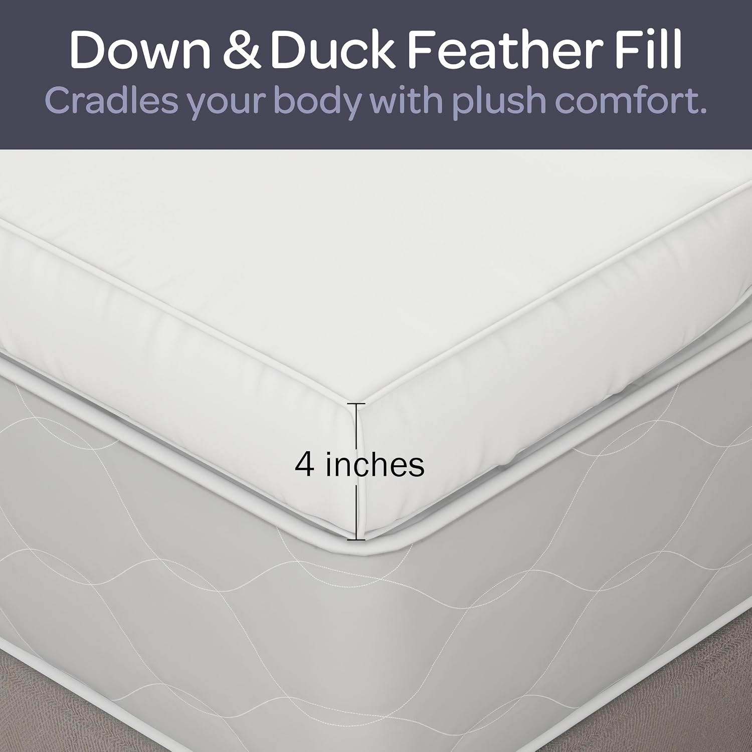 Lavish Home Down Mattress Topper - Queen 4-Inch Duck and Goose Feather Bed with Cotton Mattress Topper Cover - Plush Pillow Top for Cushion and Support (White)