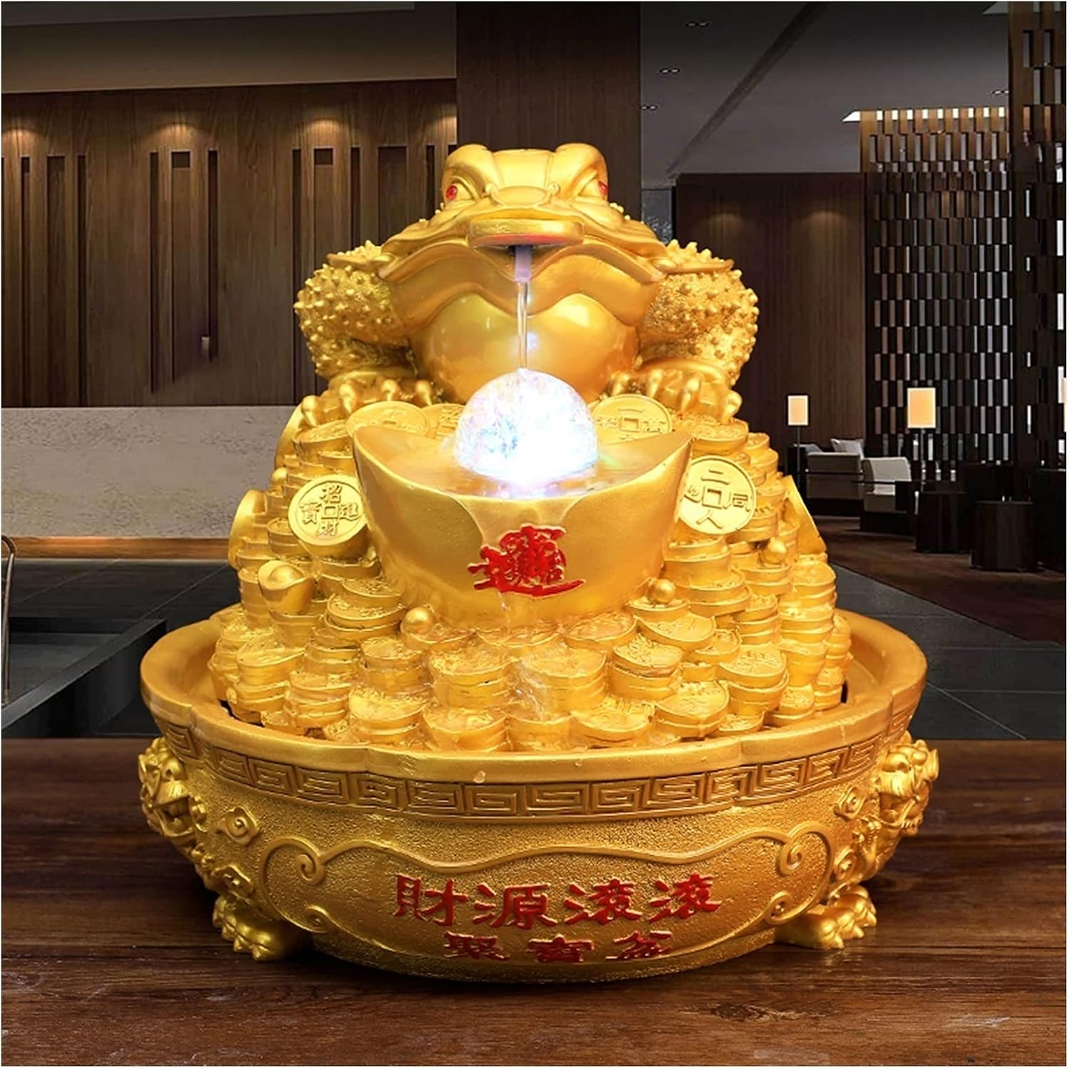 Tabletop Water Fountain Golden Lucky Tabletop Fountains Resin Indoor Waterfall Fountain Home Office Feng Shui Wealth Lucky Decoration Opening Housewarming Gift Home Decor