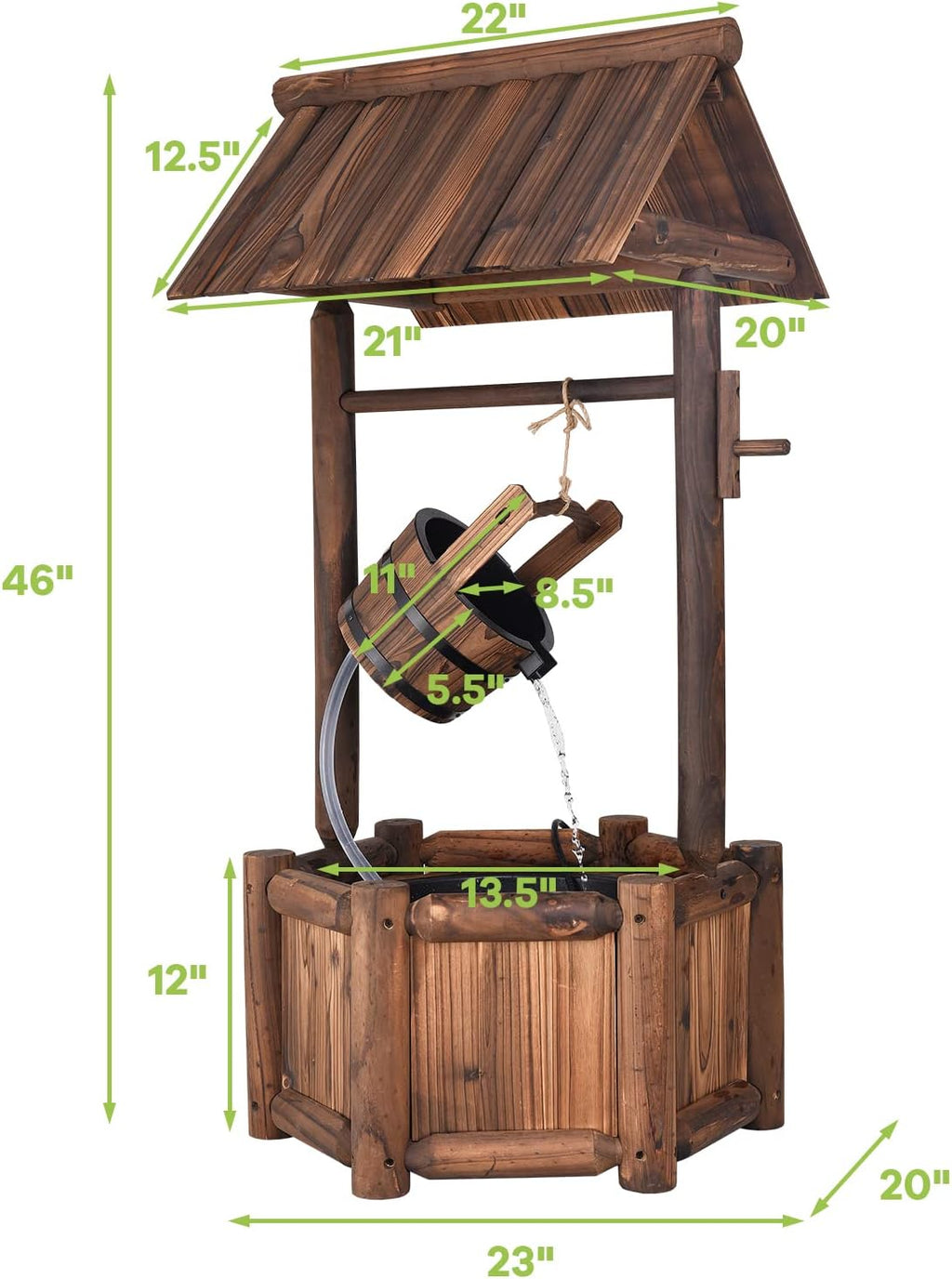 Giantex Wishing Well Water Fountain Outdoor, Rustic Wooden Waterfall Fountain with Electric Pump, Water Bucket, Freestanding Decorative Wishing Well Water Feature for Backyard Patio Garden Lawn