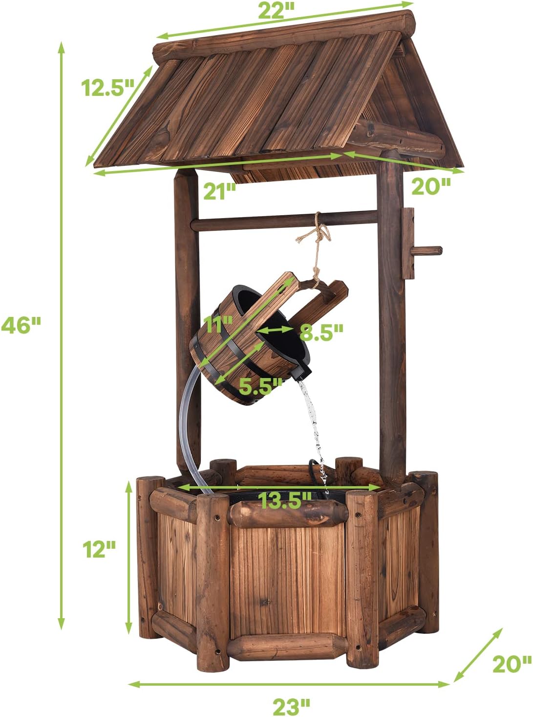 Giantex Wishing Well Water Fountain Outdoor, Rustic Wooden Waterfall Fountain with Electric Pump, Water Bucket, Freestanding Decorative Wishing Well Water Feature for Backyard Patio Garden Lawn