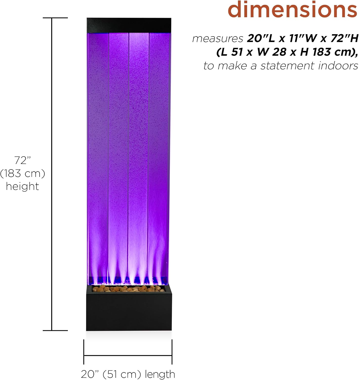 Alpine Corporation 72' Tall Indoor Floor Bubble Wall Fountain with Remote and Color-Changing LED Lights, Decorative Water Feature for Home or Office, Black