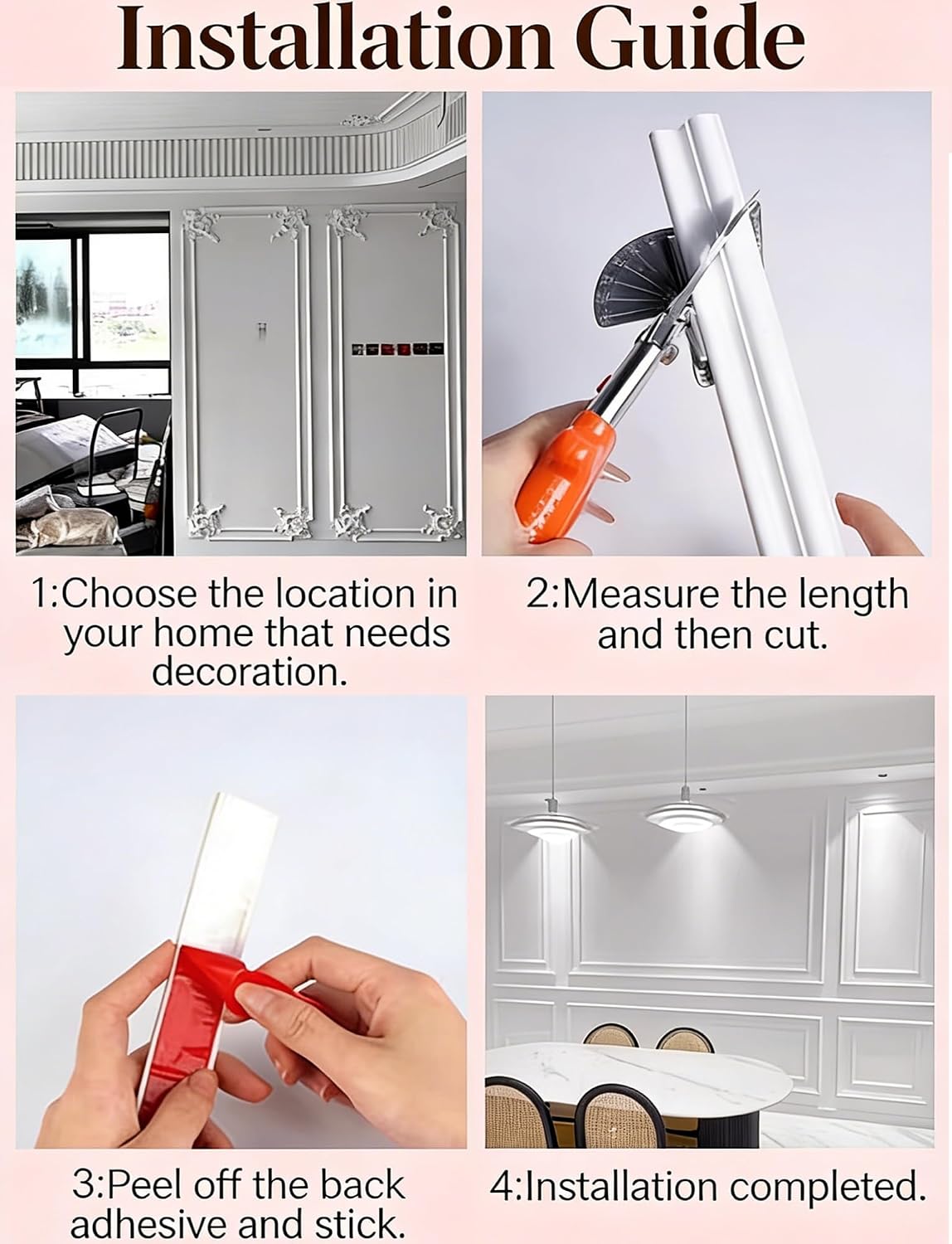 3.3ft-32.8ft Self-Adhesive Wall Trim & Doorway Arch Kit, 3D Archway Molding Set, Cuttable Universal Paintable Art Casing for Home Decor(100cm/3ft,W3cm(9/8))