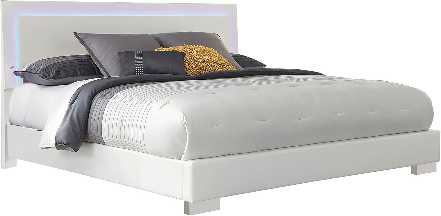 Coaster Home Furnishings Felicity Contemporary 5-Piece Bedroom Set Queen Size LED Panel Bed Frame 49-inch Headboard White High Gloss 203500Q-S5