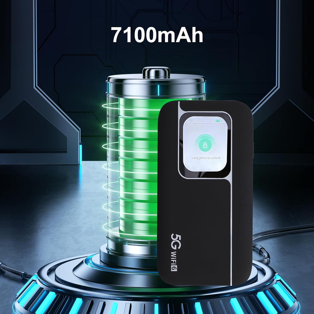 5G Network Mobile Hotspot, 3G 4G 5G Network 6 Mobile Hotspot Router with SIM Card Slot, Up to 16 Connected Devices, 5G Cellular Network Mobile Router for Travel, 7100mAh
