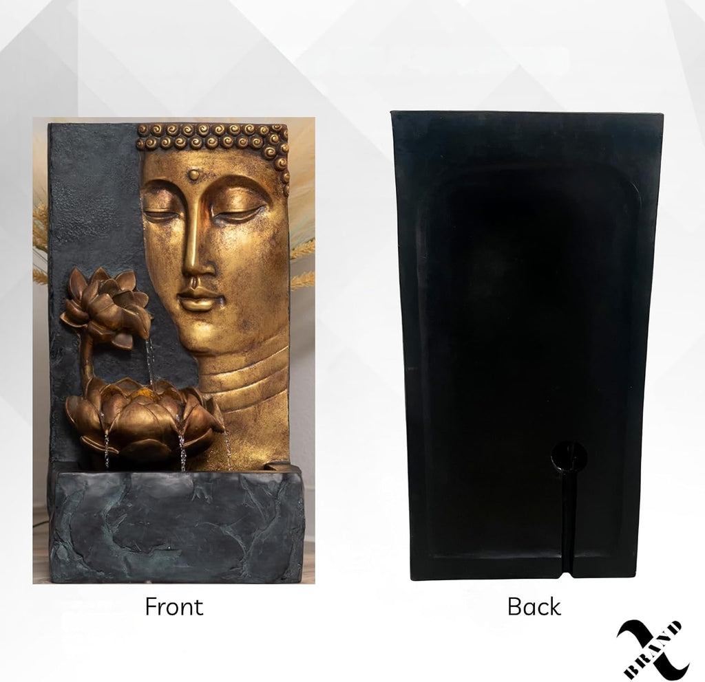 XBrand 30' Indoor/Outdoor Buddha Face Water Fountain with LED Light and Pump Zen Decor for Home, Office, Garden, and Patio