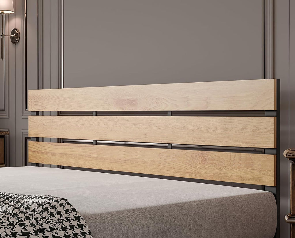 BONSOIR King Size Bed Frame Steady Steel Platform with Wood Headboard/Footboard,No Box Spring Needed, Easy Assembly, Squeaking Free (King Size)
