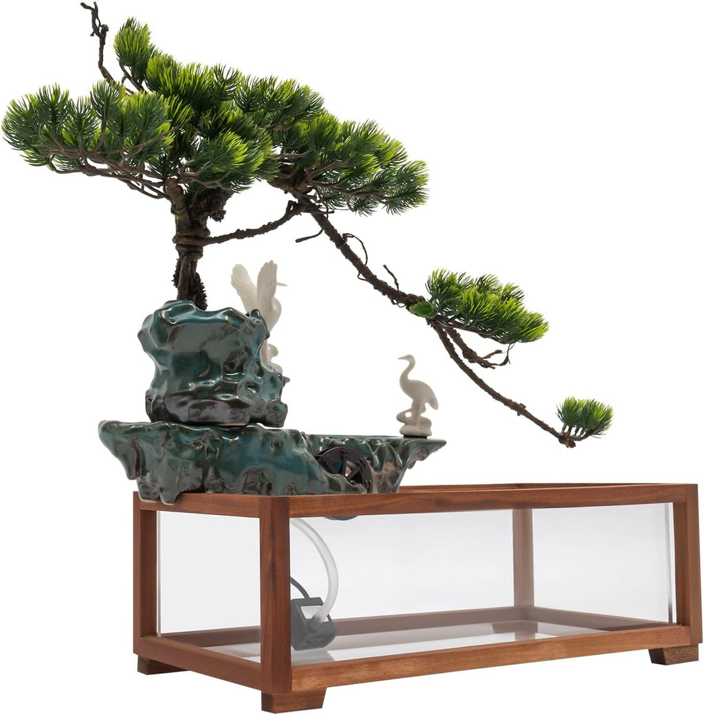 Tabletop Fountain with LED Light,Fish Tank,Artificial Landscape Tabletop Fountain with Pump|Atomizer,for Indoor Outdoor Decoration,Stress Relief,Meditation,Wealth Boom (Tree|Large Fish Tank)
