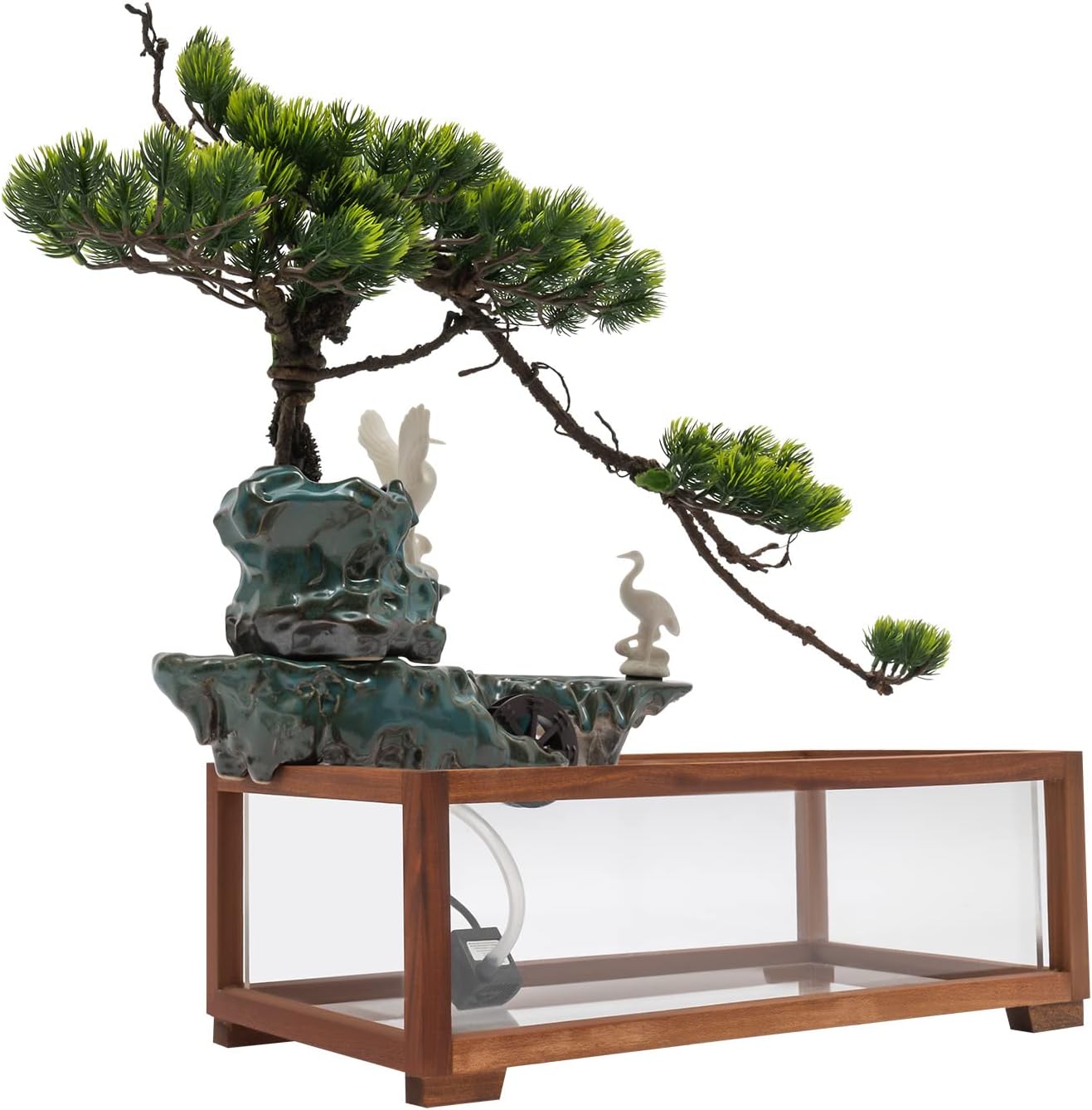 Tabletop Fountain with LED Light,Fish Tank,Artificial Landscape Tabletop Fountain with Pump|Atomizer,for Indoor Outdoor Decoration,Stress Relief,Meditation,Wealth Boom (Tree|Large Fish Tank)