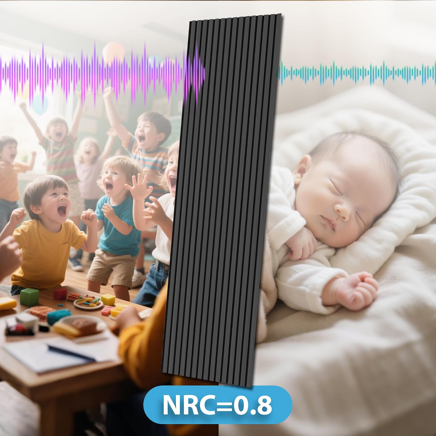 Art3d 2 Pack 94.5 x 24 inch Wood Slat Acoustic Panels for Wall & Ceiling - 31 sq.ft 3D Fluted Sound Absorbing Panel with Wood Finish, Matte Black
