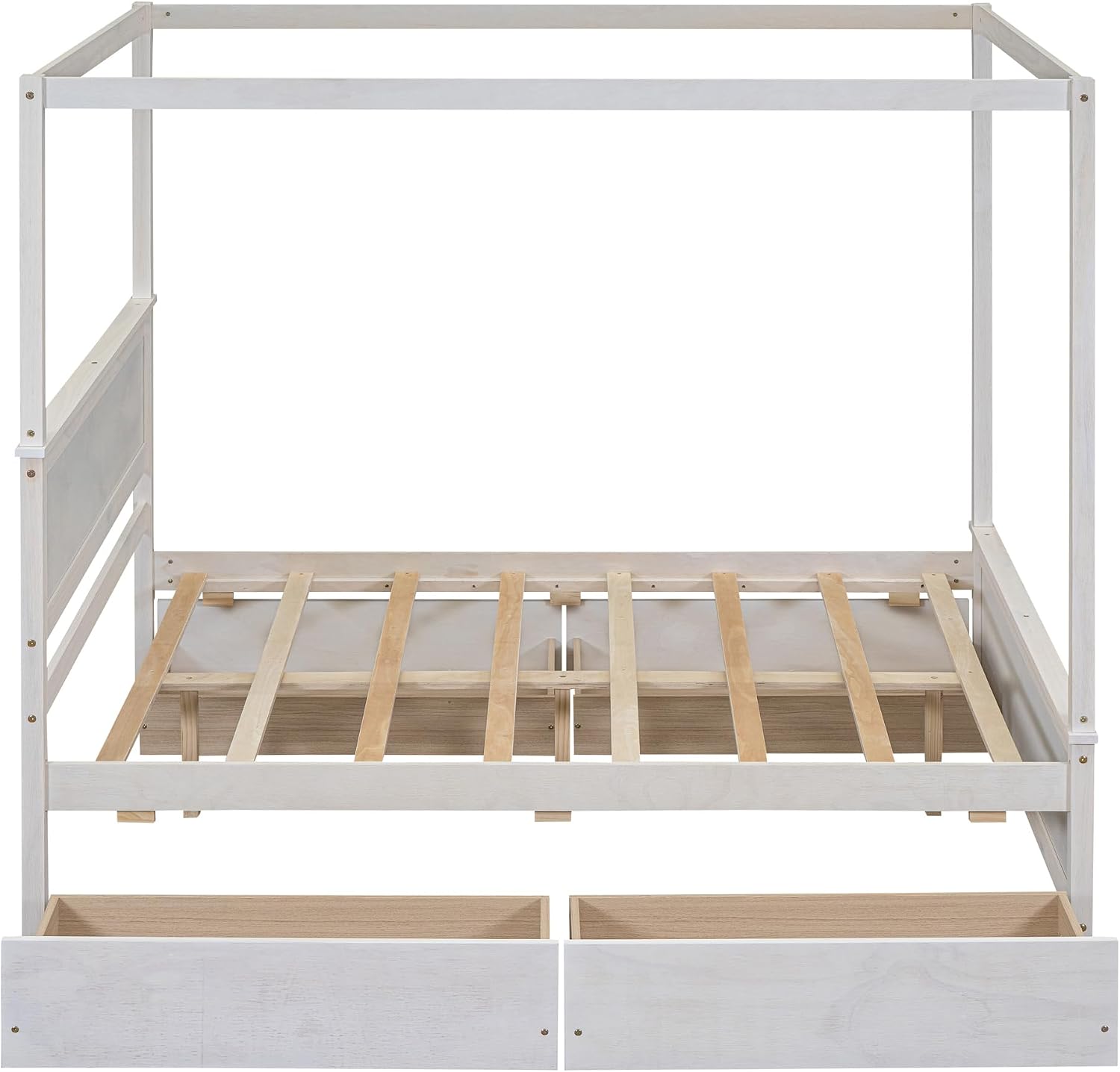 Harper & Bright Designs Wood Canopy Bed with Four Drawers,Full Size Canopy Platform Bed with Support Slats .No Box Spring Needed, Brushed White