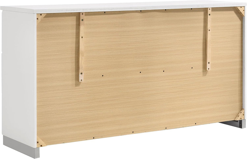 Coaster Home Furnishings Felicity Contemporary 5-Piece Bedroom Set Queen Size LED Panel Bed Frame 49-inch Headboard White High Gloss 203500Q-S5