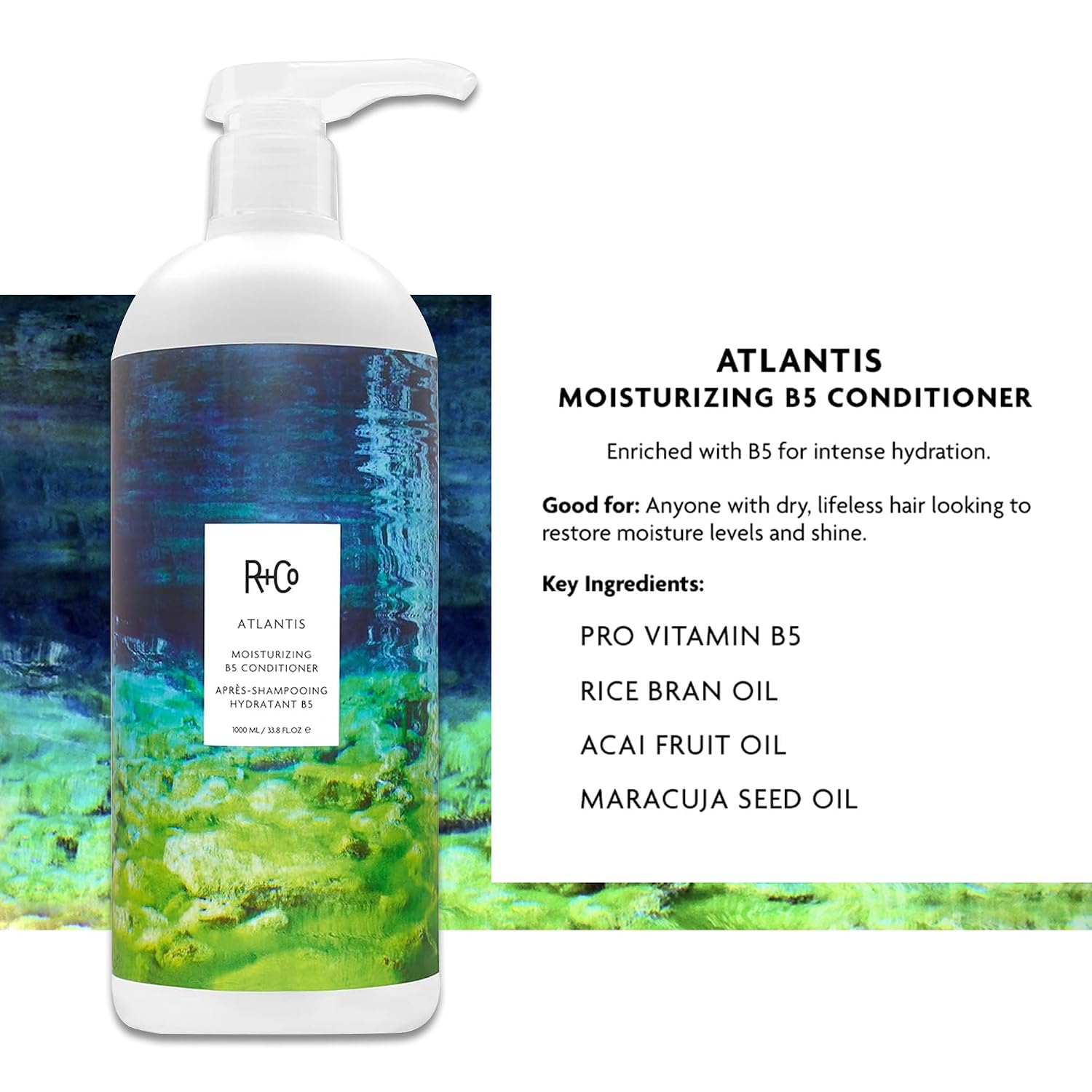 R+Co Atlantis Moisturizing B5 Shampoo and Conditioner Set – Deep Hydration & Repair for Dry, Damaged, Tired Hair – Restores Moisture, Softness & Shine – Vegan & Sulfate-Free – 33.8 oz (Pack of 2)