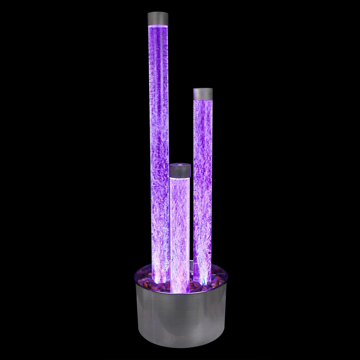 Alpine Corporation 54' Tall 3 Tier Indoor and Outdoor Water Acrylic Bubble Fountain for Home, Office, and Patio Decor, with Remote and 16 Color LED Lights, Silver Base
