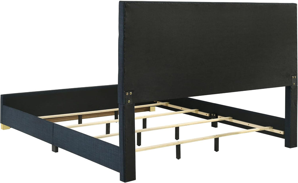 Coaster Home Furnishings - INES - Wood - 5-Piece Bedroom Set with Upholstered Bed and Flat Drawer Fronts - Bedroom - Queen Size - White High Gloss and Navy - 223091NVYQ-S5