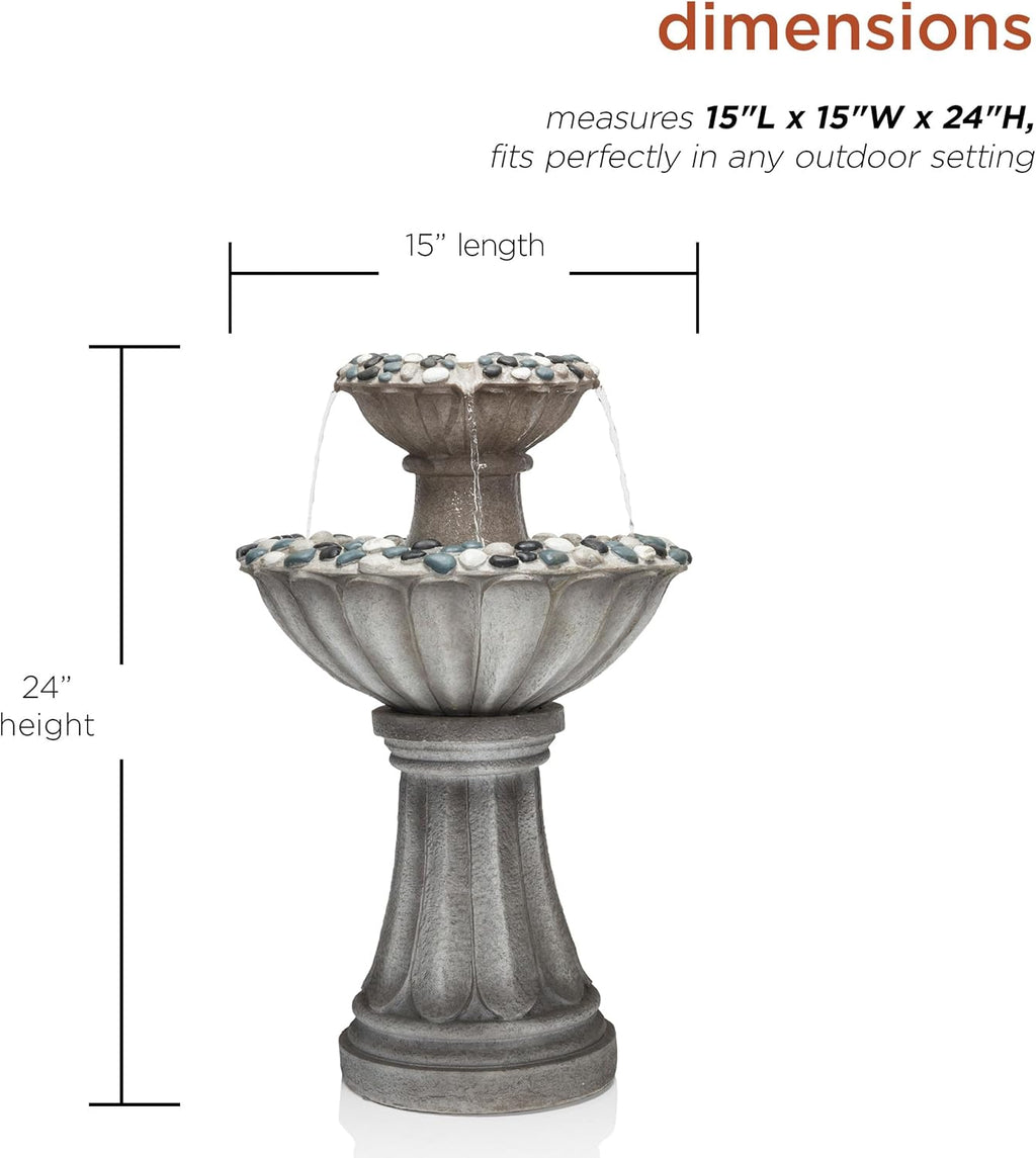 Alpine Corporation ZEN640S 24' 2 Tier Classic Pedestal Water Fountain, Indoor/Outdoor Floor Water Feature for Garden, Patio, and Home Décor, Gray