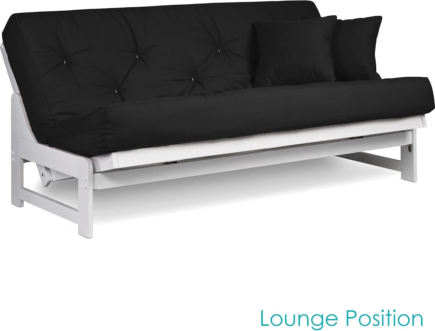Nirvana Futons Arden White Futon Set Queen Size - Armless Futon Frame with Mattress Included (Twill Black), Space Saving Modern Sofa Bed Sleeper