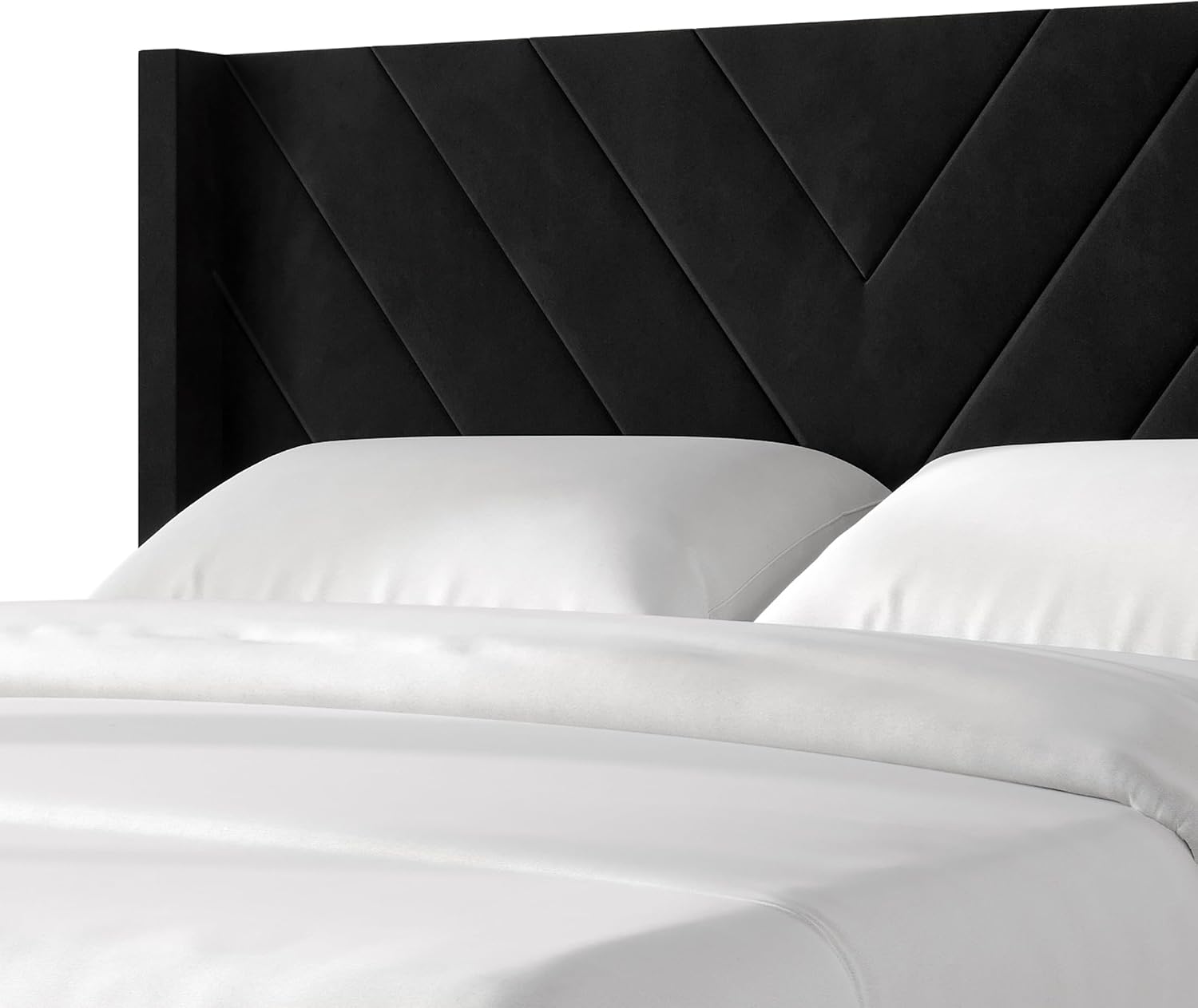 Twin Platform Bed Frame with Chevron-Stitched Wingback Headboard, Velvet Upholstery, No Box Spring Needed, Easy Assembly, Brown