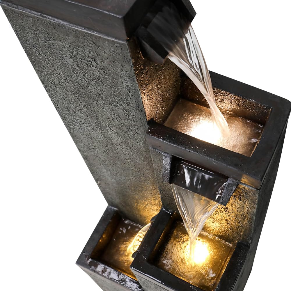 Modern Floor-Standing Water Fountain 39.3' High, Indoor Outdoor Water Fountain with Lights for Home, Garden, Patio Decor