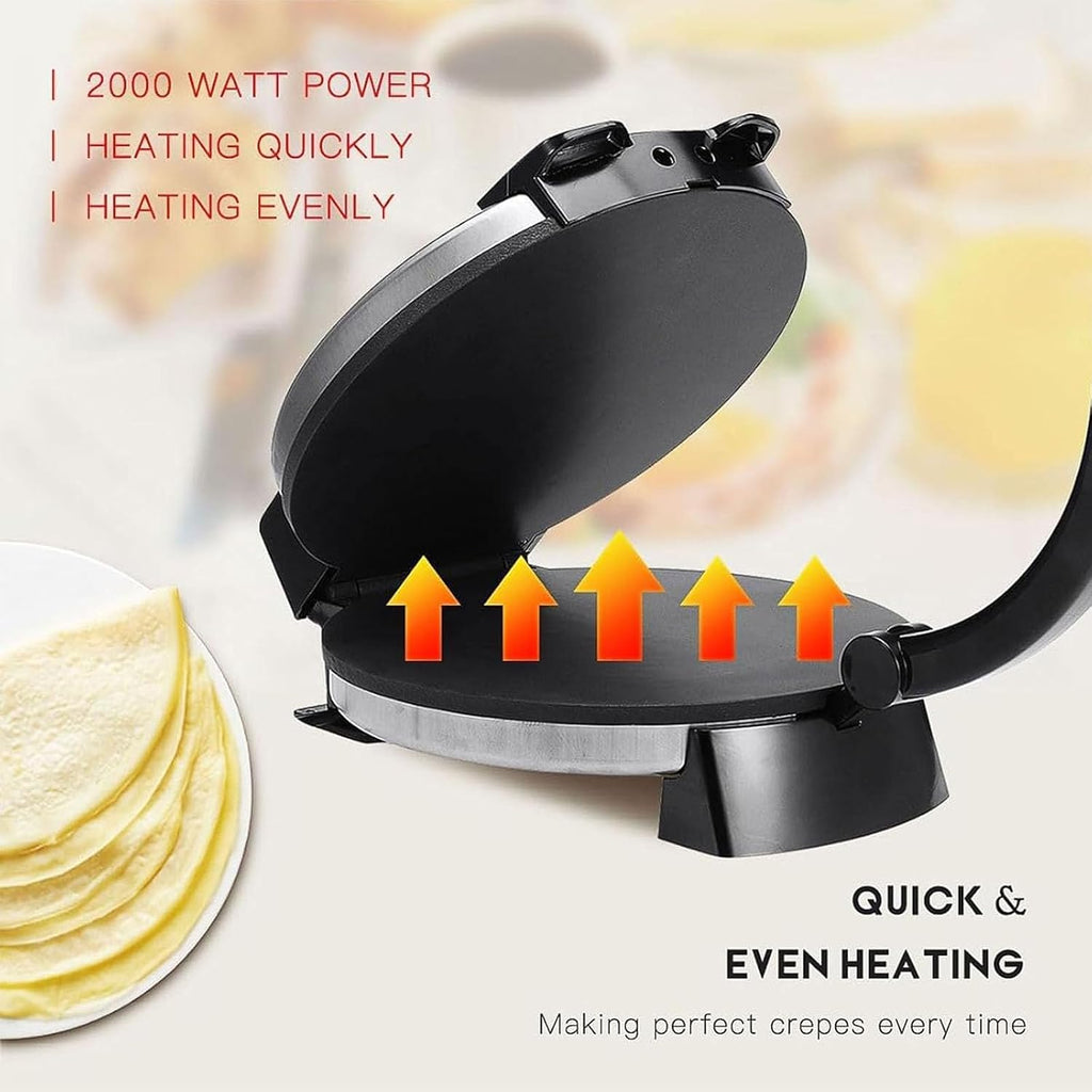 2100W Electric Roti Maker, 10-Inch Non-Stick Chapati & Tortilla Machine with Adjustable Temperature, Double-Sided Heating for Pizza, Pita, Quesadillas & Mor