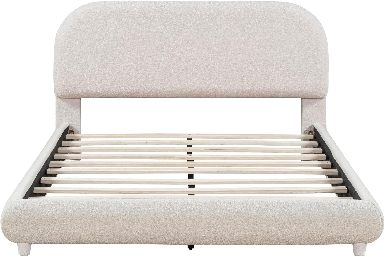 KLMM Teddy Fleece Full Size Upholstered Platform Bed with Thick Fabric, Solid Frame and Stylish Curve-Shaped Design,for Kids Teens Adults Bedroom (Beige@Teddy Fleece/, Full)