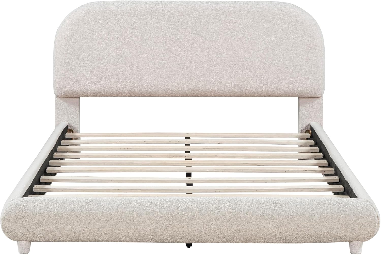 Merax Teddy Fleece Full Size Upholstered Platform Bed with Thick Fabric, Solid Frame and Stylish Curve-Shaped Design, Beige