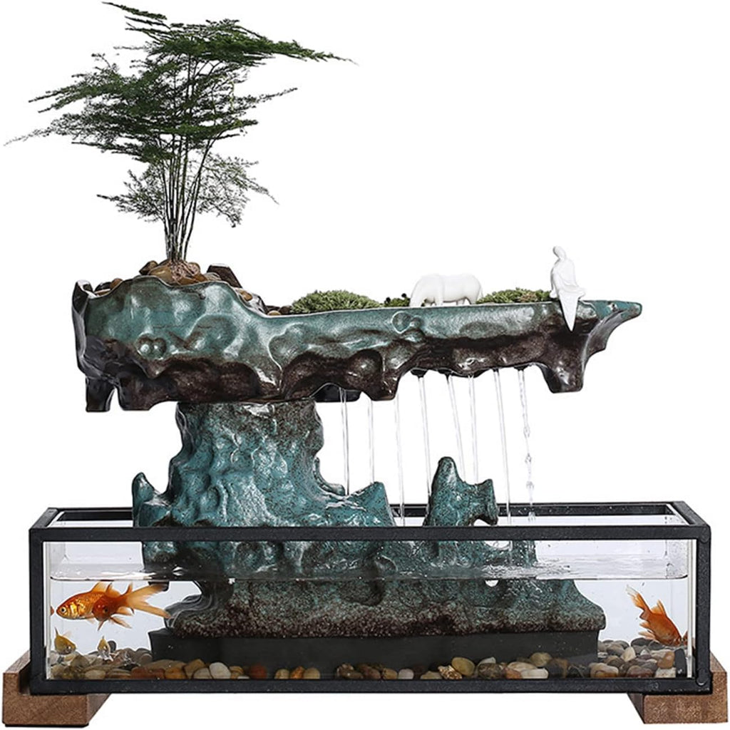 Desktop Rockery Waterfall Fountain with Rockery, Aquariums and Stones for Living Room Office Decorate, Ceramic (Tank Size: 16L x 8W x 4H Inch)