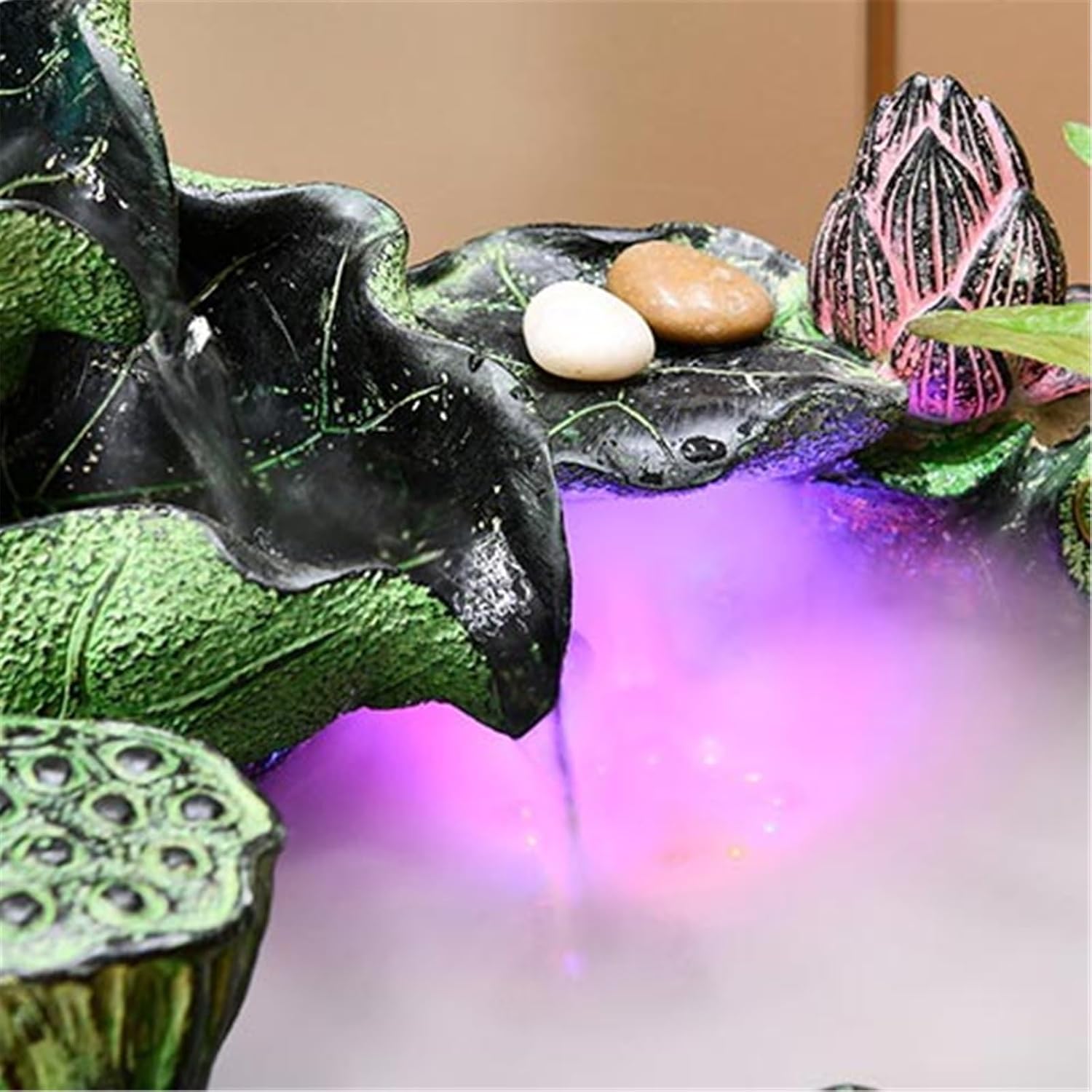 Tabletop Fountain Waterfall Indoor Fountain Chinese Style Lotus Leaf and Flowing Water Ornaments Circulating(Large)