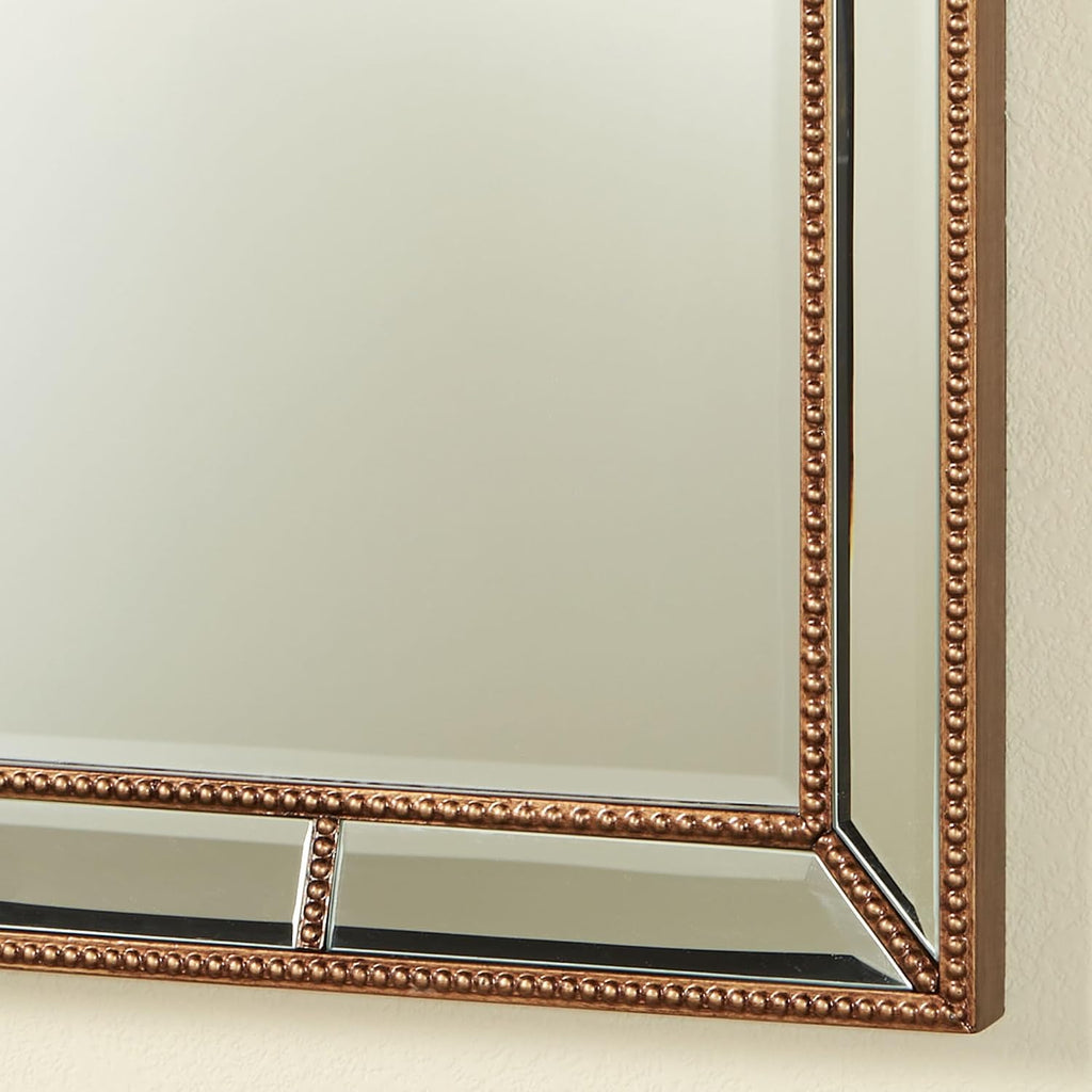 Felix Wall Mirror | Rectangular Beveled Glass with Light Bronze Finish | Resin Bead Trim, Acanthus Leaves, Scrolls, and Rose Motifs | Elegant Classic Traditional | Vertical Home Decor | 50 Inches