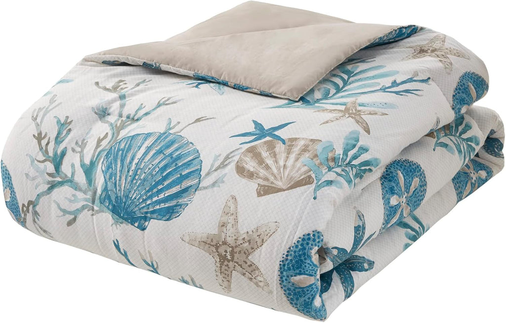 Madison Park Pebble Beach Pebble Beach 100% Cotton Comforter Set - Coastal Coral, All Season Down Alternative Cozy Bedding with Matching Shams, Decorative Pillow, Cal King(104'x92') Aqua 7 Piece