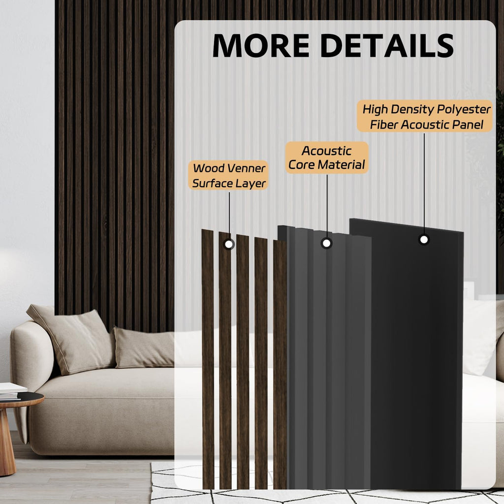 4 Pack Wood Panels for Wall, 47.2'×23.6' Wood Slat Acoustic Panels for Wall, Soundproof Panels, 3D Fluted Panels for Interior Decor (Dark Walnut)