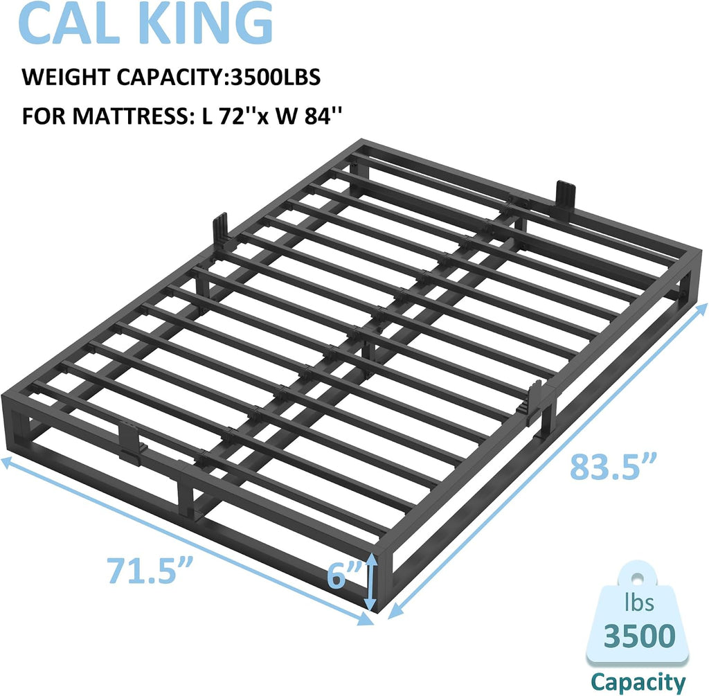 Bilily 6 Inch California King Bed Frame with Steel Slat Support,Low Profile King Metal Platform Bed Frame Support Mattress Foundation,Heavy Duty,No Box Spring Needed,Easy Assembly,Noise Free
