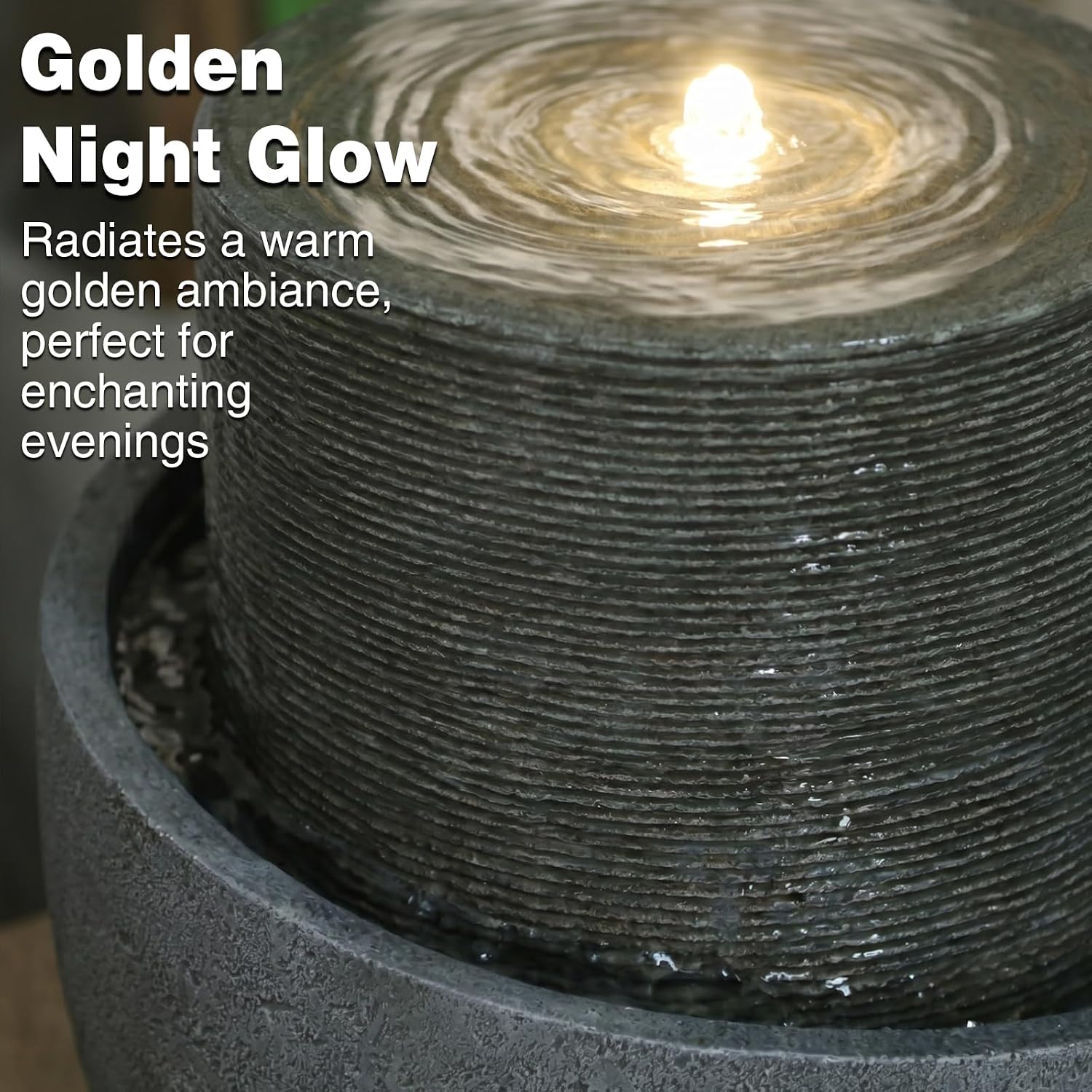 Sunlinua 18H Modern Outdoor Water Fountain with Led Lights Tiered Cascading Waterfall Feature with Quiet Pump Floor Water Fountain for Patio Garden Backyard Decking Home and Indoor Décor Brown Gray