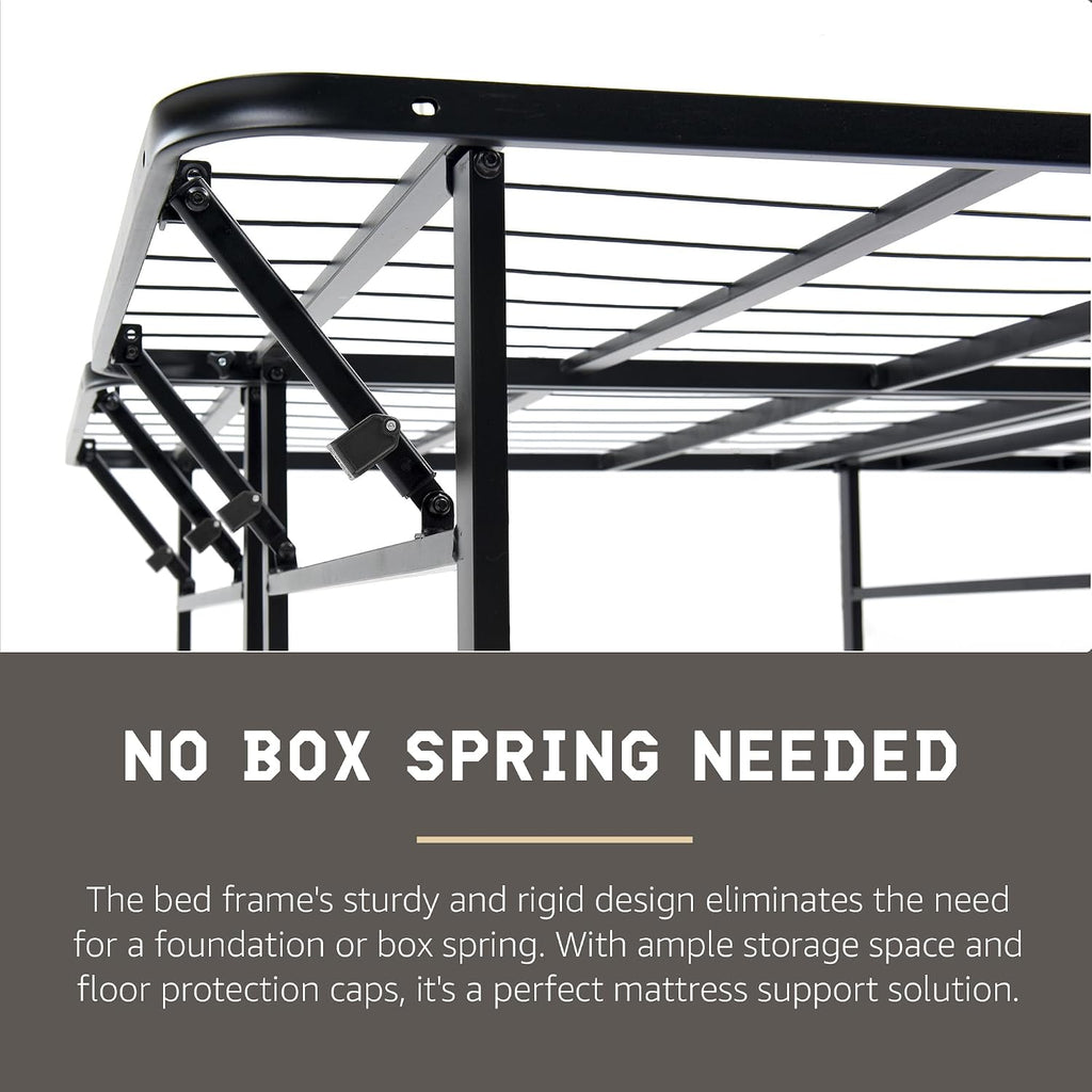 Hercules Folding Metal Bed Frame, 14' Platform Mattress Foundation, No Box Spring Needed, Queen