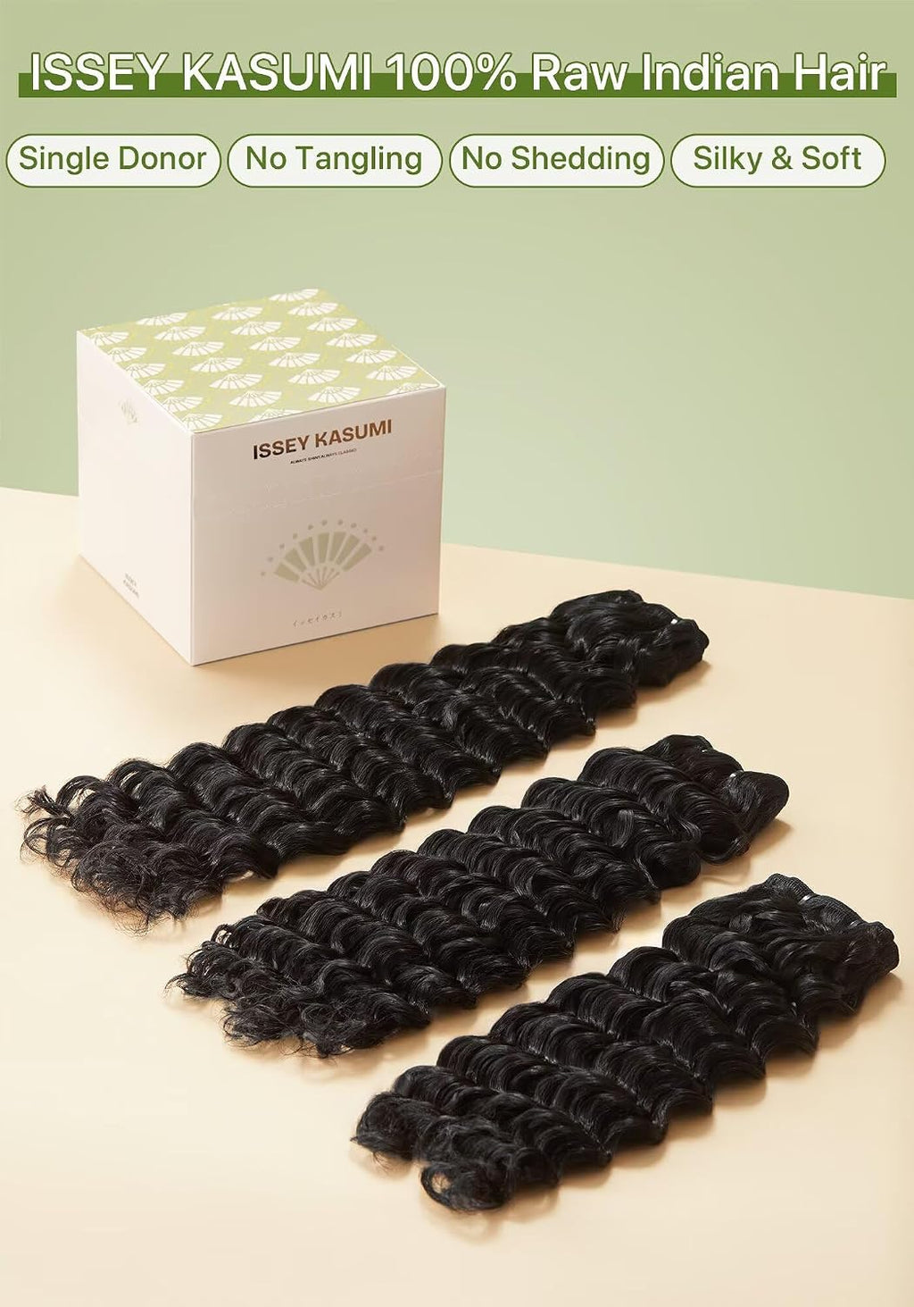 Deep Wave Bundles Human Hair,100 Unprocessed Indian Raw Hair 3 Curly Bundles(14 14 14 Inch),Triple The Lifespan Over Regular Virgin Hair,No Tangle,No Shedding,Keep Soft and Silky After Multiple Washes
