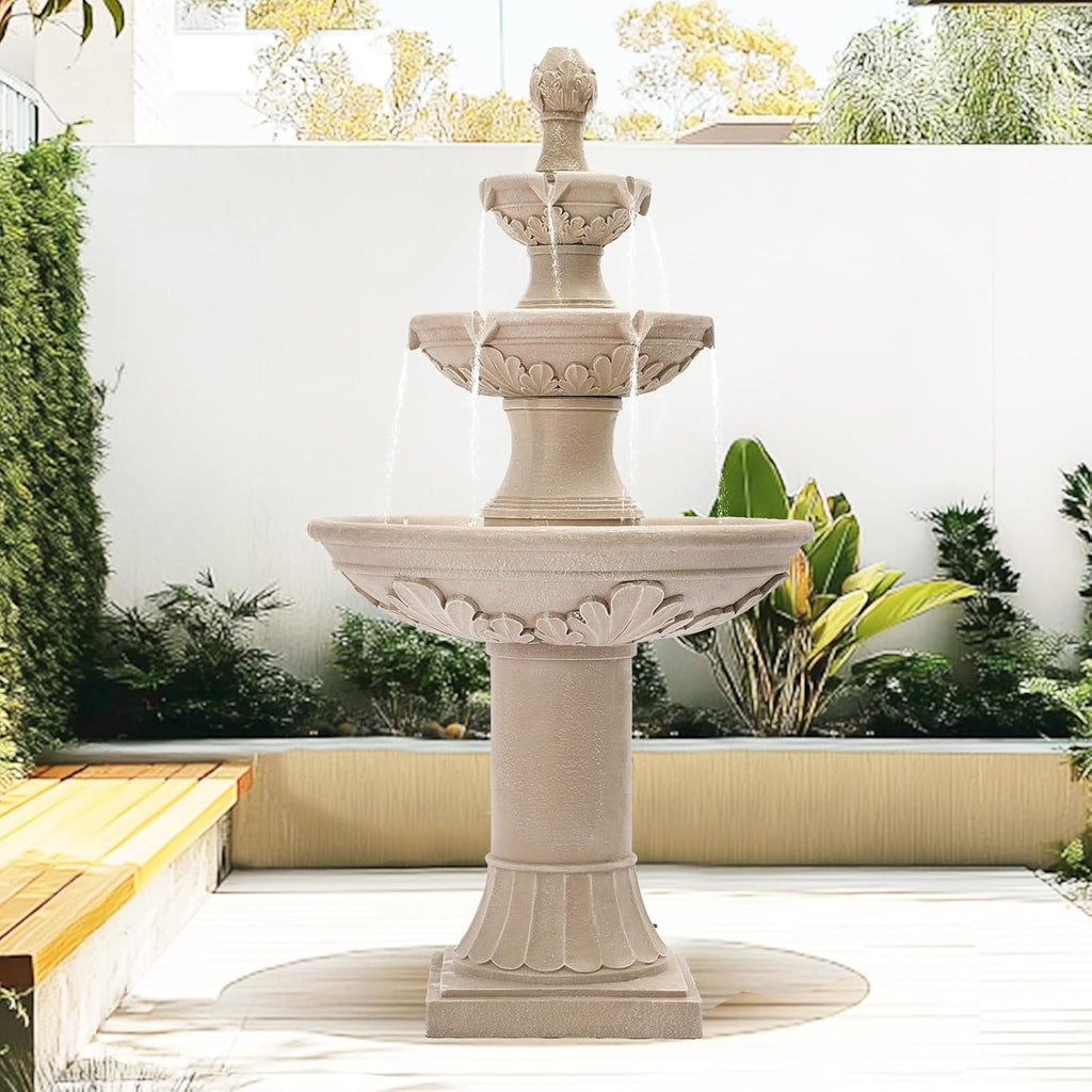 Grepatio Italian Outdoor Water Fountain, 48.4' H Bubbler Garden Waterfalls Fountains, 3 Tiered Roman Pillar Floor Water Fountain for Indoor, Yard, Lawn and Garden Décor