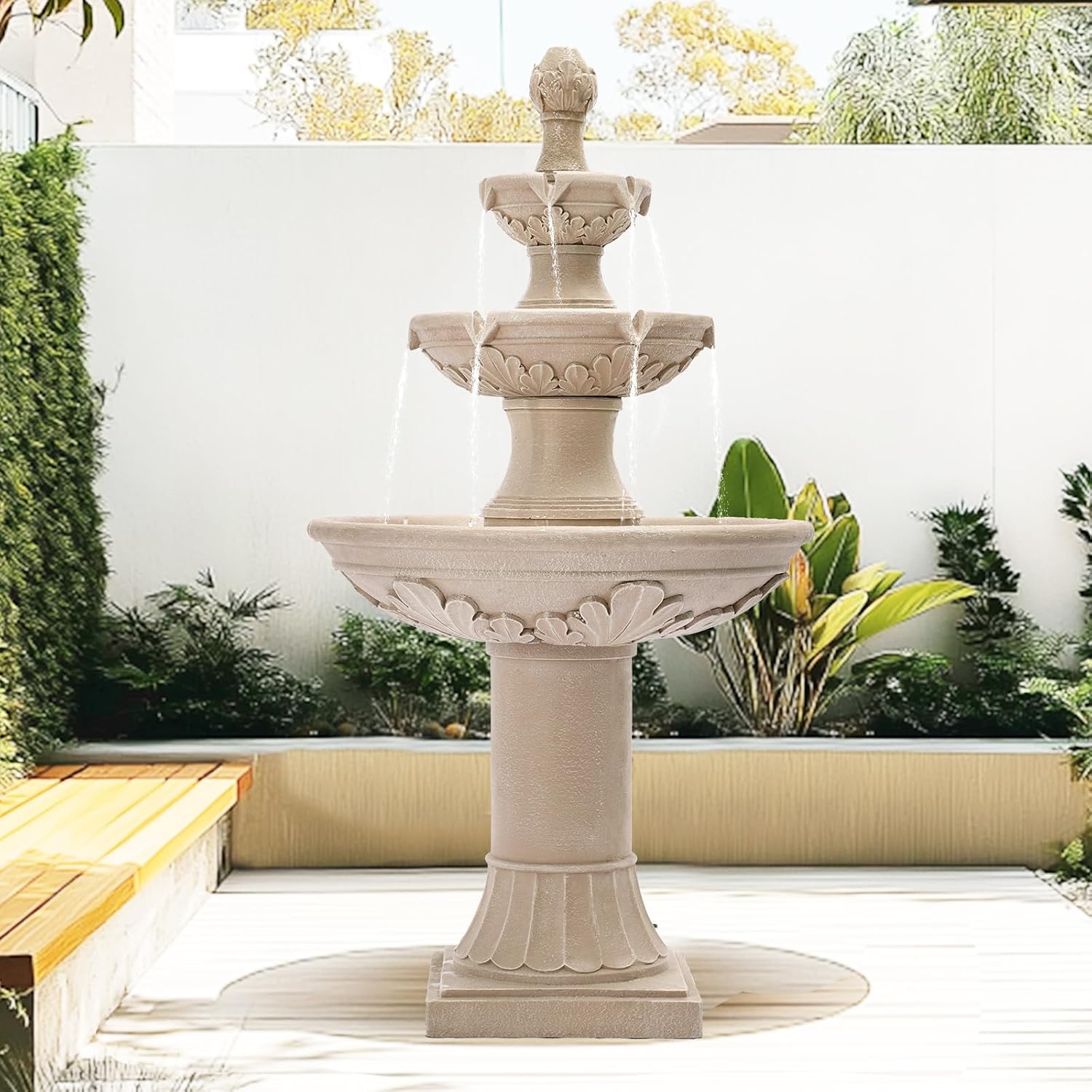 Grepatio Italian Outdoor Water Fountain, 48.4' H Bubbler Garden Waterfalls Fountains, 3 Tiered Roman Pillar Floor Water Fountain for Indoor, Yard, Lawn and Garden Décor