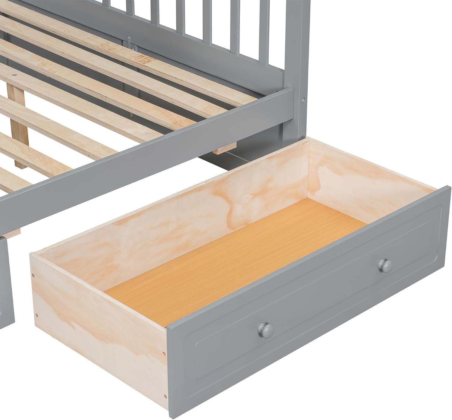 Harper & Bright Designs Convertible Wood Twin Over Full Bunk Bed with 2 Storage Drawers and Ladder - Can Be Divided Into Two Daybeds, Grey
