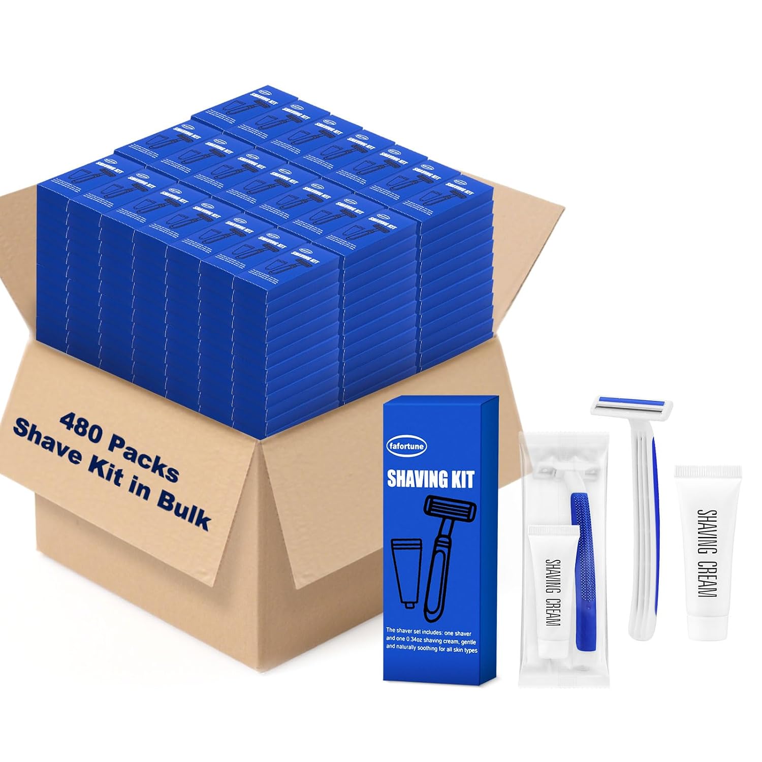 Shave Kit in Bulk Twin Blade Razors with Protective Cap,Disposable Razors in Bulk Shaving Cream for Hotel, Airbnb, Homeless, Shelter, Camping and Travel (480)