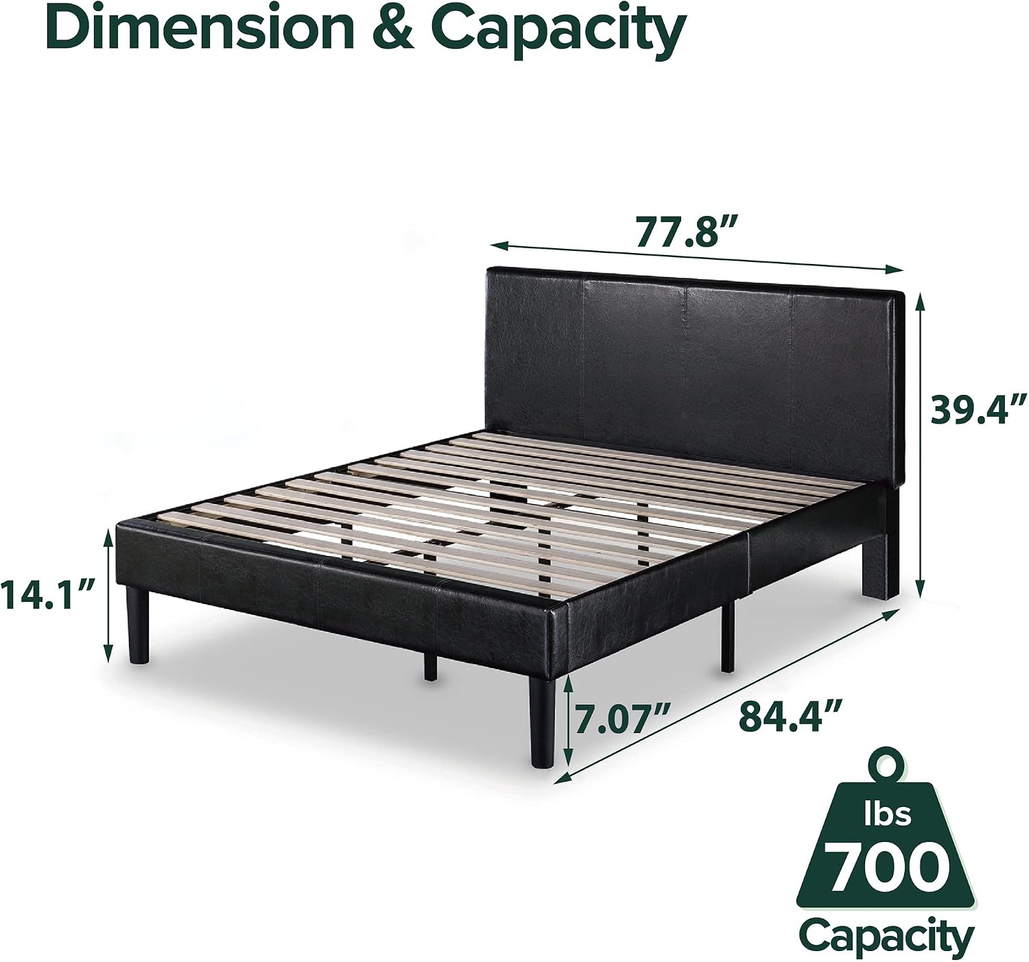 Zinus Gerard Faux Leather Upholstered Platform Bed Frame, Mattress Foundation, Wood Slat Support, No Box Spring Needed, Easy Assembly, King