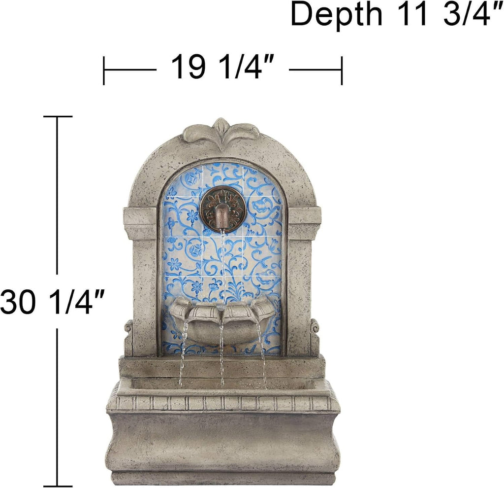 Manhasset 30 1/4' High Large Italian Outdoor Decor Blue Faux Stone Floor Fountain Standing Waterfall Tiered Cascading Water Feature for Outside Garden Patio Yard Backyard Porch Deck - John Timberland