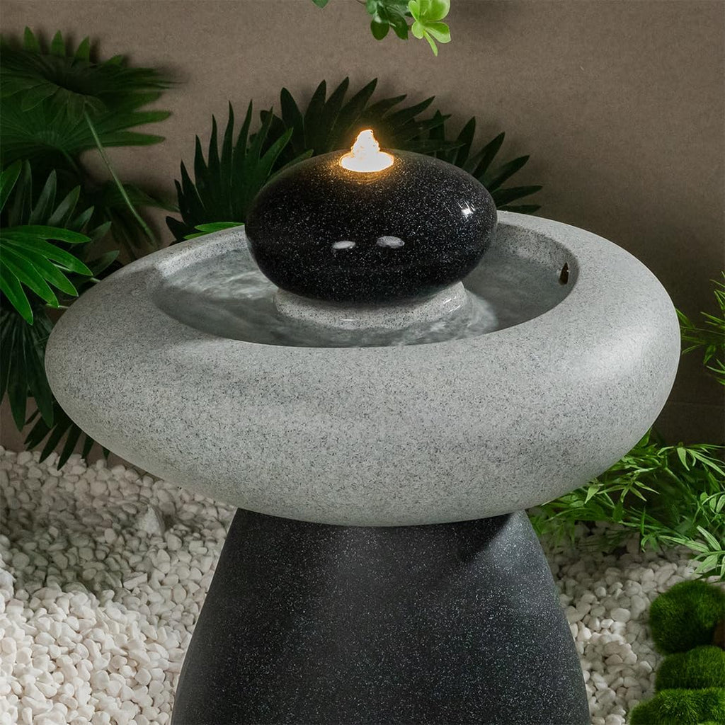24.02' H Outdoor Water Fountain Made with Eco-Friendly Recyclable Materials, Polyethylene Rock Waterfall Outdoor Fountain, Garden Decor with LED Light & Pump for Patio, Backyard