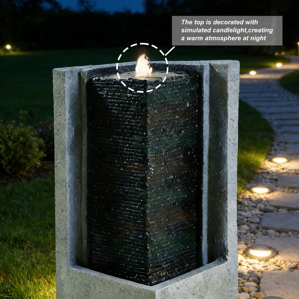 Outdoor Decorative Garden Fountain with LED Lights,35.43 Inch Featuring Modern-Style Water Feature Decoration